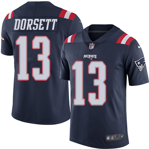 Nike Patriots #13 Phillip Dorsett Navy Blue Men's Stitched NFL Limited Rush Jersey - Click Image to Close